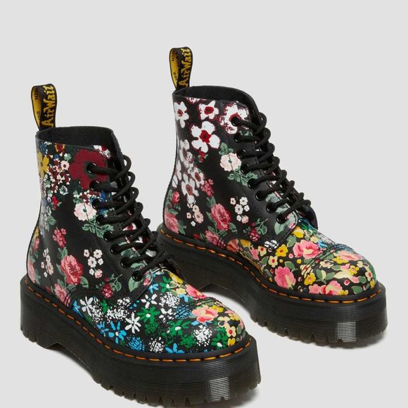 Dr. Martens | Sinclair Floral Mash Up Leather Platform Boots - Picture 1 of 16